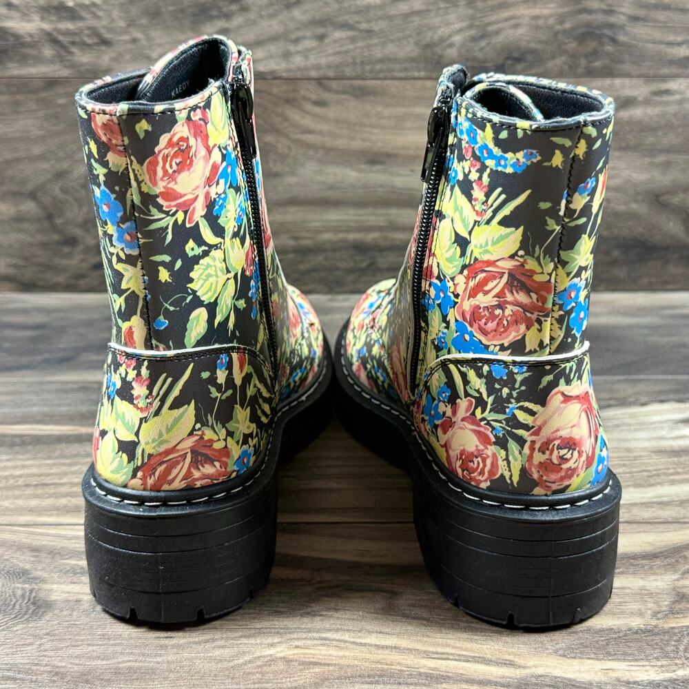 NIB Sugar Kaedy Black Vintage Floral Combat Boots Booties 7M - Picture 6 of 11